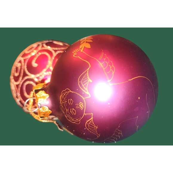 Vintage Lot Of 8 Xmas Ornaments Maroon & Gold Glass/Aluminum Angels & Puppy Figu - Picture 4 of 7